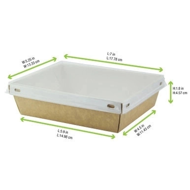 Laminated Kraft Box with Clear PET Lid - 24oz L:6.7in W:5.1in H:1.8in - 100 pcs