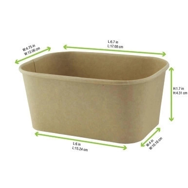 Rectangular Kraft Meal Box with lamination - 32oz L:6.8in W:4.8in H:3in - 200 pcs