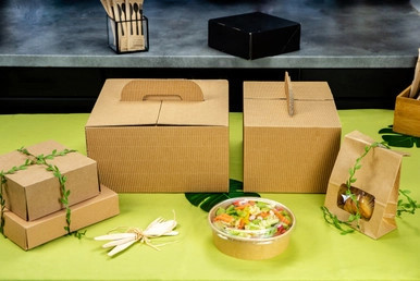 Kraft Take Out Lunch Box with Handles 13 x 13 x 6.7in 20 pcs