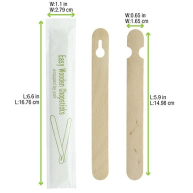 Easy Wooden Chopsticks Wrapped by Pair - L:5.9in - 1000 pcs