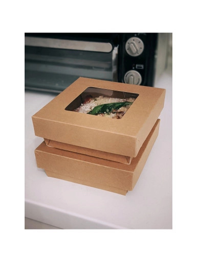 Bakeable Kraft Kray Box with PET Lid - 22oz L:5.3in W:5.3in H:2in Up to 350F(Base Only) - 100 pcs