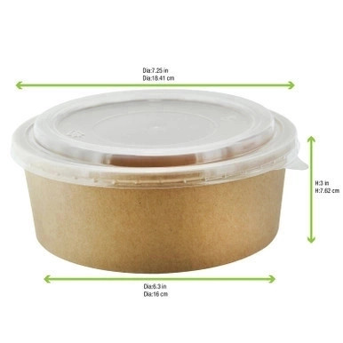 Round Kraft Salad Bucket with PP Lid Included - 40oz D:7.2in H:2.6in - 200 pcs