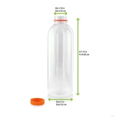 Round PET Bottle With Orange Cap - 16.9oz D:2.7in H:7.1in - 150 pcs