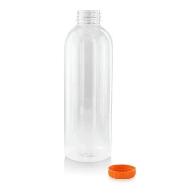 Round PET Bottle With Orange Cap - 34oz D:3.3in H:9.4in - 74 pcs