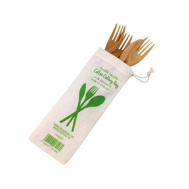Reusable Cotton bag for cutlery - L:8.66in W:3.14in - 100 pcs Reusable Cotton bag for cutlery - L:8.66in W:3.14in - 100 pcs