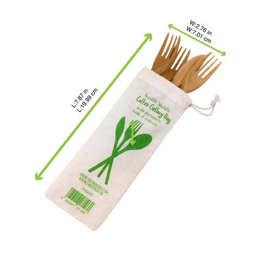 Reusable Cotton bag for cutlery - L:8.66in W:3.14in - 100 pcs Reusable Cotton bag for cutlery - L:8.66in W:3.14in - 100 pcs