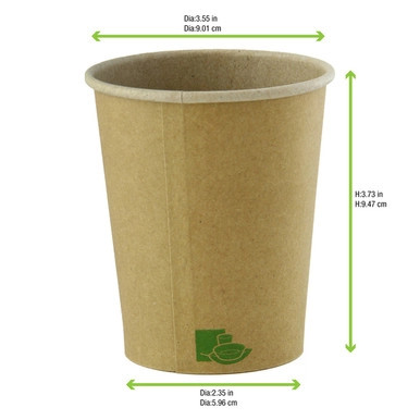 Zen Kraft Recyclable Paper Cup - 10oz D:3.5in H:3.4in - 1000 pcs