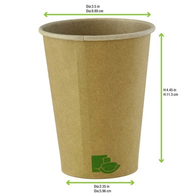 Zen Kraft Recyclable Paper Cup. - 12oz D:3.5in H:4.4in - 1000 pcs