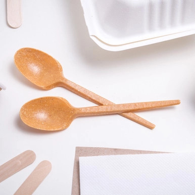 Wood Fiber Composite Reusable Cutlery 4/1 kit (Knife + Fork + Spoon + Napkin) - L:7.08in - 250 pcs