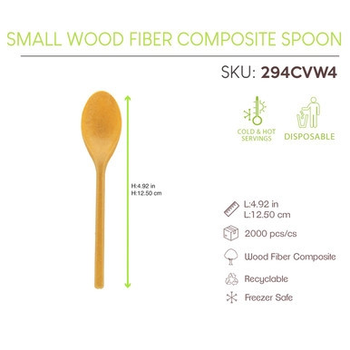 Small Wood Fiber Composite Reusable Spoon - L:4.92in - 2000 pcs