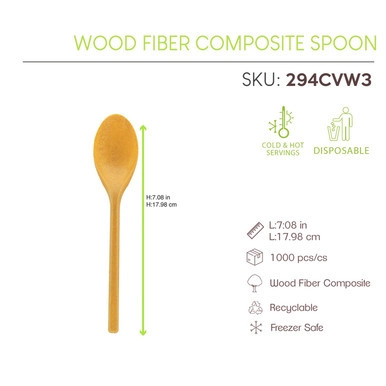 Wood Fiber Composite Reusable Spoon - L:7.08in - 1000 pcs