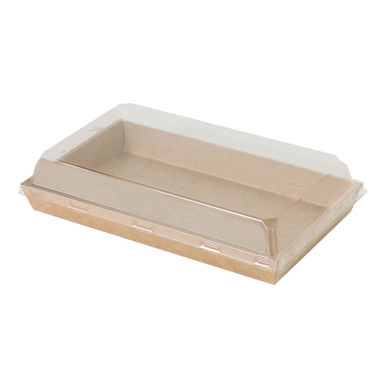 Sushi box in kraft with PET lid - 26oz Base: L:8.7in W:5.3in H:1in Lid: L:9in W:5.7in H:1.2in - 300 pcs