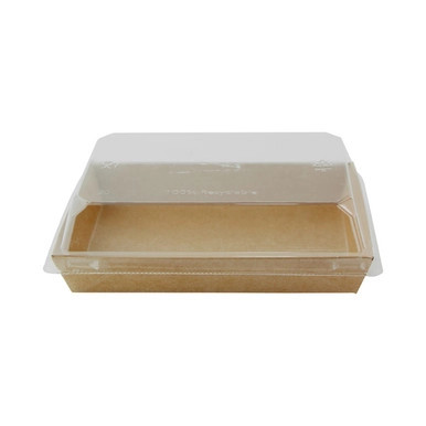 Sushi box in kraft with PET lid - 14oz Base: L:5.9in W:4.1in H:1in Lid: L:6.3in W:4.5in H:1.2in - 300 pcs