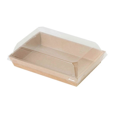 Sushi box in kraft with PET lid - 14oz Base: L:5.9in W:4.1in H:1in Lid: L:6.3in W:4.5in H:1.2in - 300 pcs