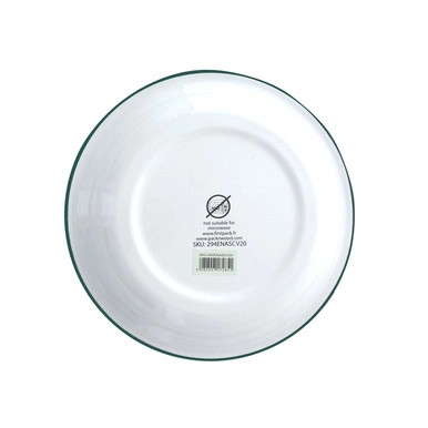 Enamel reusable deep plate white w/green rim - 22oz D:7.9in H:1.57in - 12 pcs