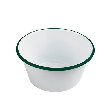 Enamel reusable deep bowl straight side white w/green rim - 25oz D:5.5in H:2.6in - 12 pcs