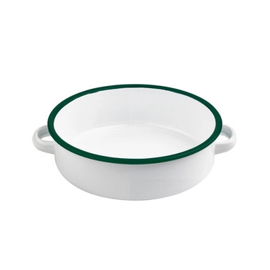 Enamel reusable dish with handles white w/green rim - 34oz D:7.1in H:2in - 12 pcs