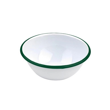 Enamel reusable bowl white wi/green rim - 19oz D:6.2in H:2.6in - 12 pcs