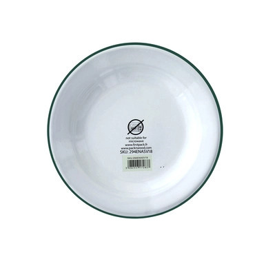 Enamel reusable plate white w/green rim - D:7.1in H:1in - 12 pcs