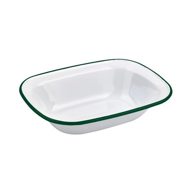 Enamel reusable deep dish white w/green rim - 37oz D:10.2in L:7.5in H:2.2in - 12 pcs