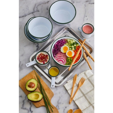 Enamel reusable deep dish white w/green rim - 37oz D:10.2in L:7.5in H:2.2in - 12 pcs