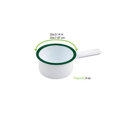 Enamel reusable mini saucepan white w/green rim - 3oz D:3.14in H:1.18in - 12 pcs
