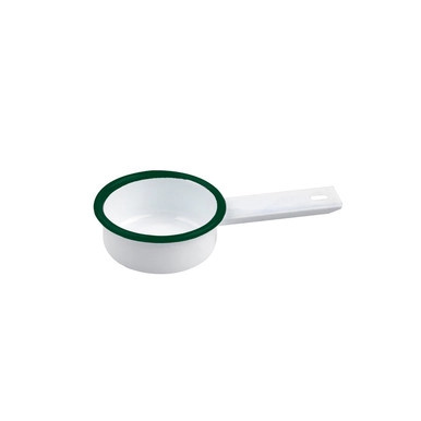 Enamel reusable mini saucepan white w/green rim - 2oz D:2.75in H:1.14in - 12 pcs