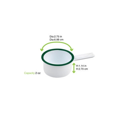 Enamel reusable mini saucepan white w/green rim - 2oz D:2.75in H:1.14in - 12 pcs
