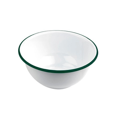Enamel reusable deep bowl white w/green rim - 34oz D:7.1in H:3.1in - 12 pcs