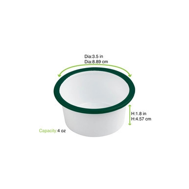 Enamel reusable pot straight side white w/green rim - 4oz D:3.5in H:1.8in - 12 pcs
