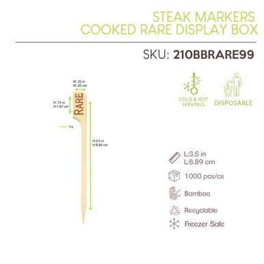 Steak Markers Cooked Rare Display box - 3.5in - 1000 pcs Steak Markers Cooked Rare Display box - 3.5in - 1000 pcs