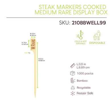 Steak Markers Cooked Well Display box - L:3.5in - 1000 pcs Steak Markers Cooked Well Display box - L:3.5in - 1000 pcs
