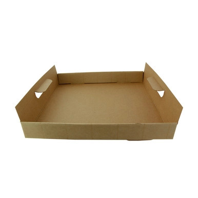 Kraft Paper Tray with Handles - L:15in W:11in H:1.7in - 100 pcs