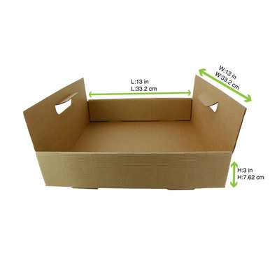 Kraft Paper Tray with Handles - L:13in W:13in H:3in - 100 pcs