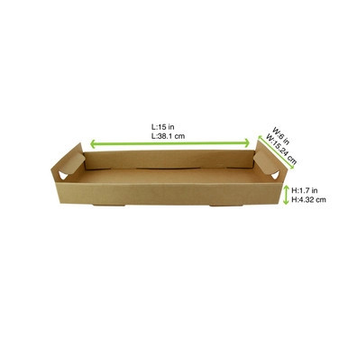 Kraft Paper Tray with Handles - L:15in W:6in H:1.7in - 200 pcs