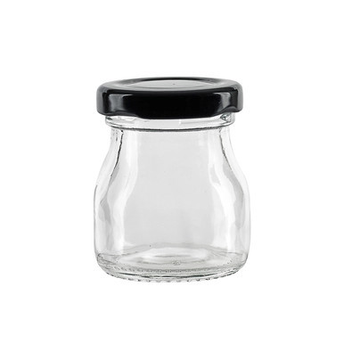 Smooth pudding jar with twist cap (Black Reusable cap) - 1.6oz D:1.77in W:1.88 H:2.28in - 240 pcs