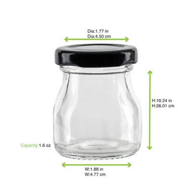 Smooth pudding jar with twist cap (Black Reusable cap) - 1.6oz D:1.77in W:1.88 H:2.28in - 240 pcs