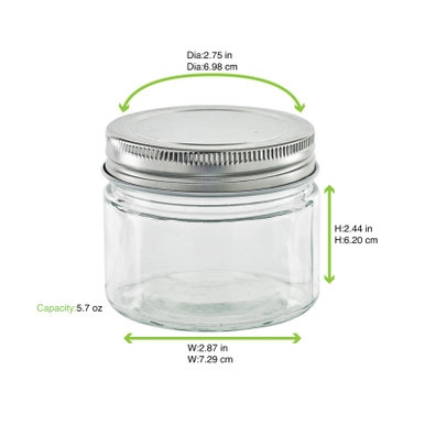 Round reusable jar glass with aluminium cap - 5.7oz D:2.75in W:2.87in H:2.44in - 80 pcs