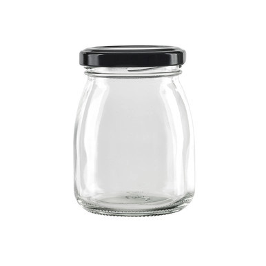 Smooth pudding jar with twist cap (Black Reusable cap) - 6.7oz D:2.36in W:2.71in H:3.58in - 84 pcs