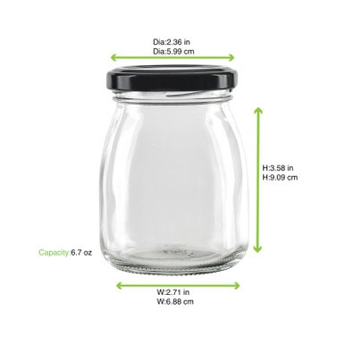 Smooth pudding jar with twist cap (Black Reusable cap) - 6.7oz D:2.36in W:2.71in H:3.58in - 84 pcs