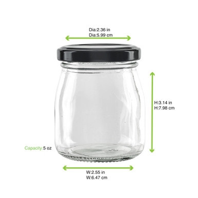 Smooth pudding jar with twist cap (Black Reusable cap) - 5oz D:2.36in W:2.55in H:3.14in - 120 pcs