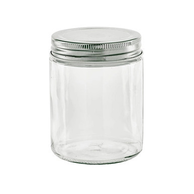 Round reusable jar glass with aluminium cap - 10oz D:2.75in W:2.87in H:3.77in - 60 pcs Round reusable jar glass with aluminium cap - 10oz D:2.75in W:2.87in H:3.77in - 60 pcs