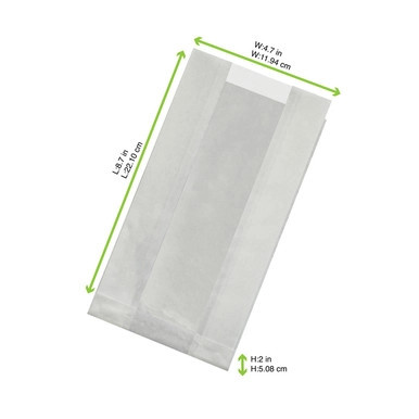 White Kraft Bag with Window Greaseproof - L:8.7in W:4.7in H:2in - 1000 pcs