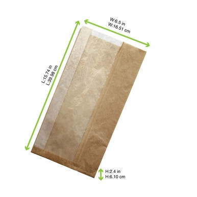 Brown sandwich bag with crystal window - L: 15.74in W: 7.9in H: 2.4 - 1000 pcs