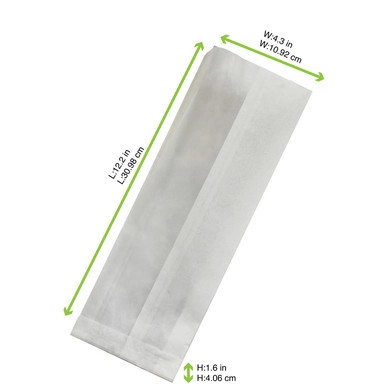 White greaseproof sandwich bag with crystal window - L:12.2in W:4.3in H:1.6in - 1000 pcs