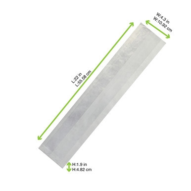 White greaseproof sandwich bag with crystal window - L:22in W:4.3in H:1.9in - 1000 pcs