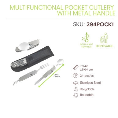 Multifunctional Reusable pocket cutlery with metal handle - L:3.4in - 24 pcs