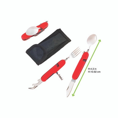 Multifunctional Reusable pocket cutlery with plastic red handle - L:4.3in - 24 pcs