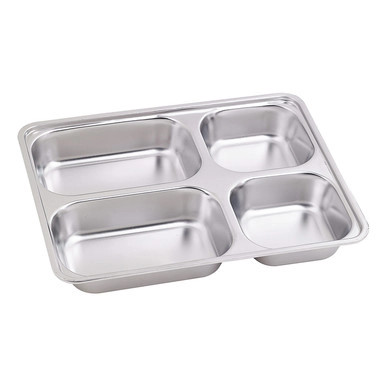 Noxtray Reusable Stainless Steel Tray 4 Compartiments with PP lid - L:11in W:8.66in H:1.57in - 10 pcs Noxtray Reusable Stainless Steel Tray 4 Compartiments with PP lid - L:11in W:8.66in H:1.57in - 10 pcs