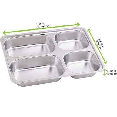 Noxtray Reusable Stainless Steel Tray 4 Compartiments with PP lid - L:11in W:8.66in H:1.57in - 10 pcs Noxtray Reusable Stainless Steel Tray 4 Compartiments with PP lid - L:11in W:8.66in H:1.57in - 10 pcs
